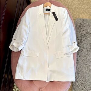 Tahari white blazer ruched 3/4 sleeves size medium